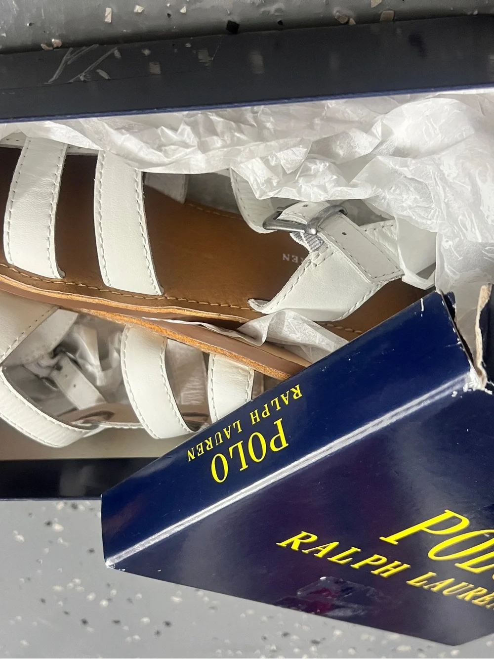 Polo by Ralph Lauren casual fisherman white Leather Sandals KIDS SIZE 2